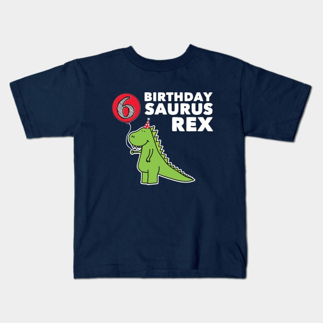 6th Birthday Green Dinosaur Kids T-Shirt by HungryDinoDesign